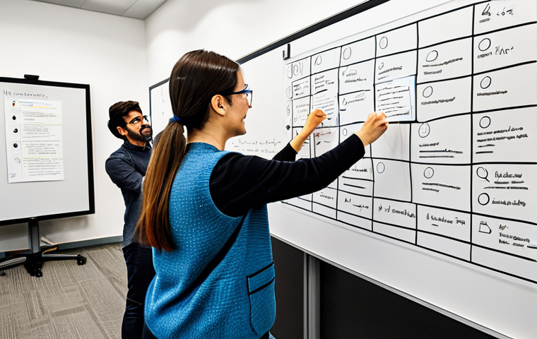 UX Writing Workshop in Miro**

"A diverse team of professionals collaboratively working on a Miro board during a UX writing workshop, fully clothed, appropriate attire. The Miro board displays various text options, comment threads, and voting icons. Modern office setting, safe for work, family-friendly, professional environment, perfect anatomy, correct proportions, well-formed hands, proper finger count, natural pose, bright and collaborative atmosphere."

**