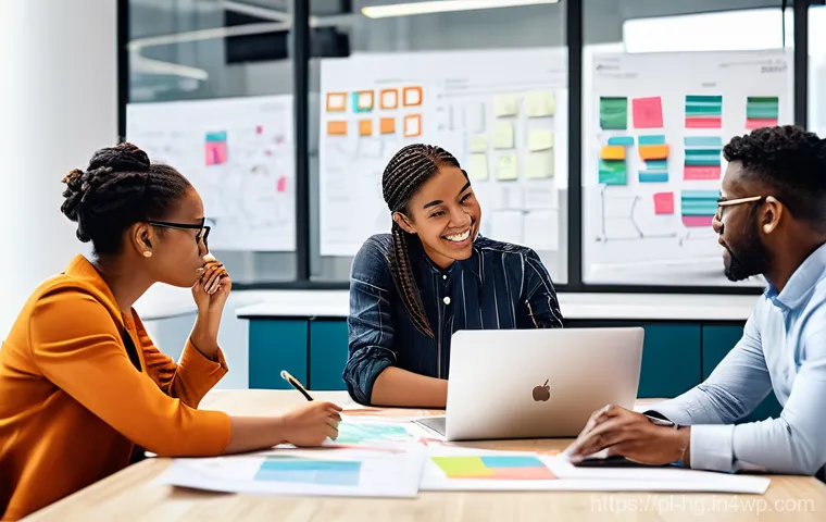 UX 라이팅의 기초 원칙  열린 질문 활용하기 - **Prompt:** A heartwarming scene featuring a diverse family of three in a cozy, brightly lit living ...