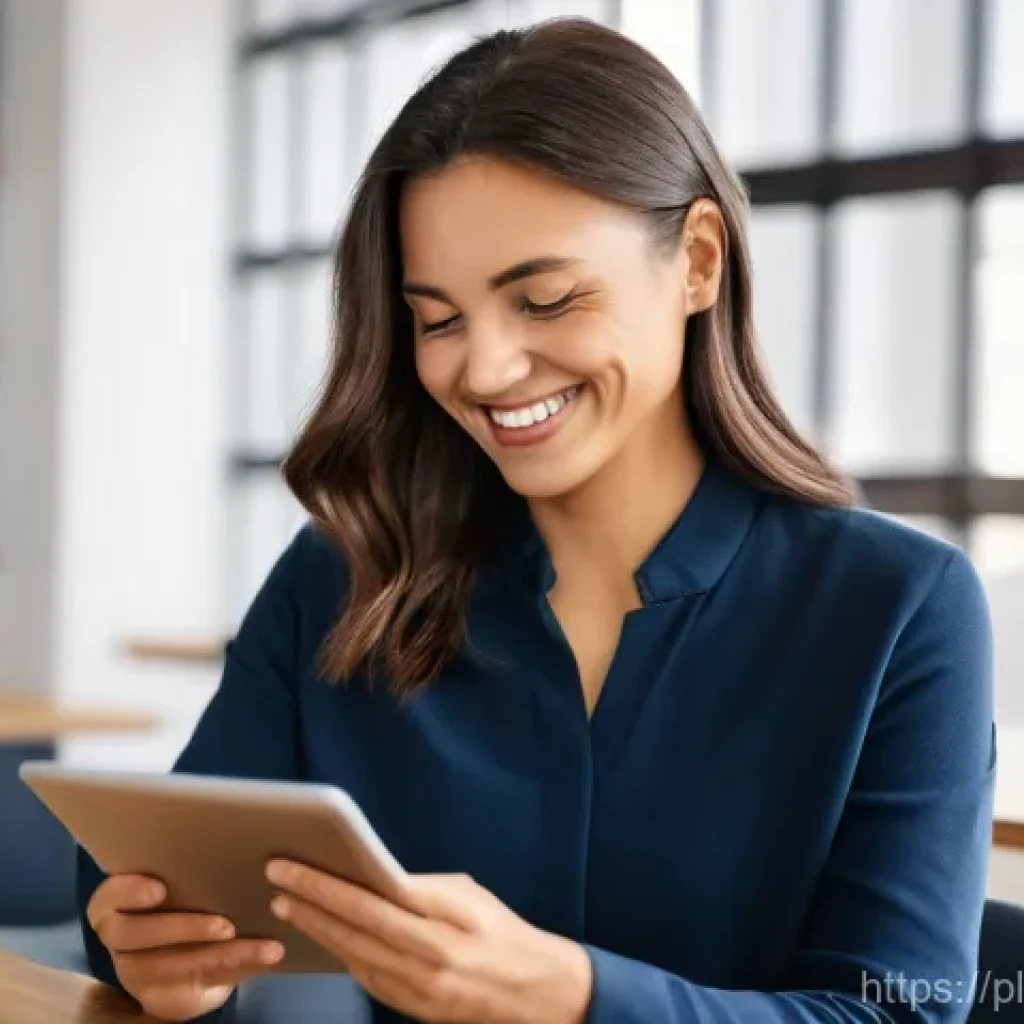 UX 라이팅의 최신 동향  글로벌 트렌드 - A diverse user (30s-40s, casually dressed) interacting with a sleek, modern banking app interface on...