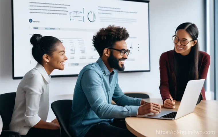 UX 라이팅의 최신 동향  글로벌 트렌드 - A diverse user (30s-40s, casually dressed) interacting with a sleek, modern banking app interface on...