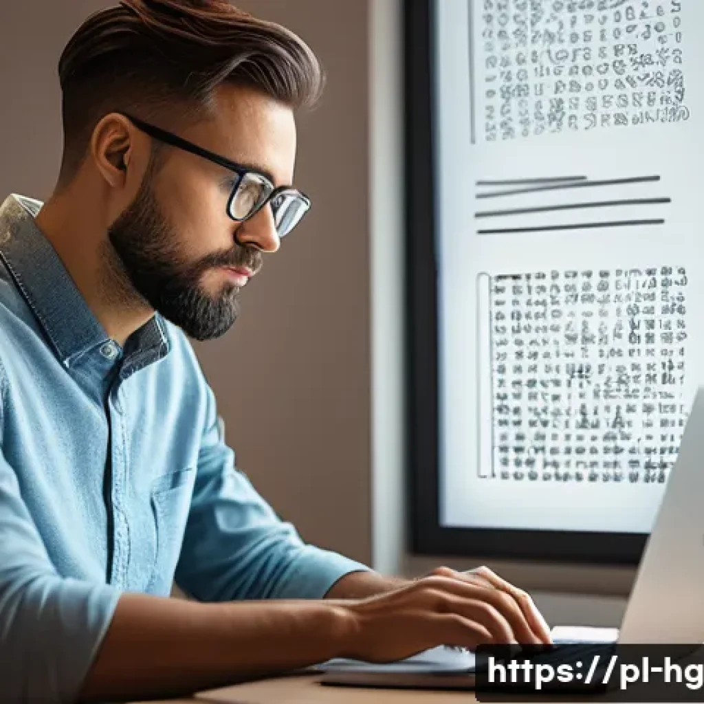 UX 라이팅의 전략적 중요성  비즈니스 가치 증대 - A modern digital workspace scene showing a UX writer at work on a sleek laptop, surrounded by notes ...