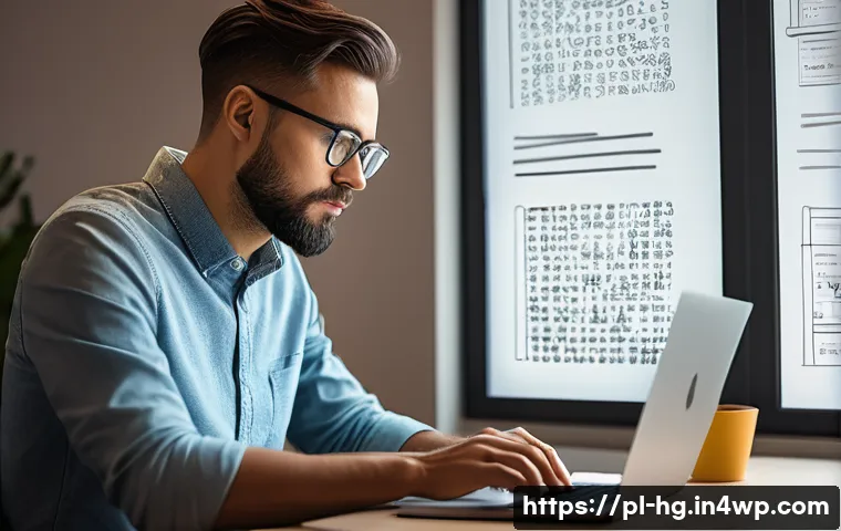 UX 라이팅의 전략적 중요성  비즈니스 가치 증대 - A modern digital workspace scene showing a UX writer at work on a sleek laptop, surrounded by notes ...