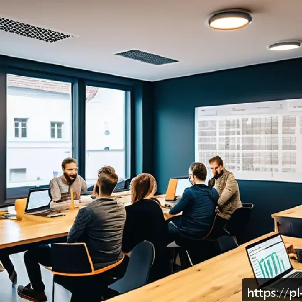 UX 라이팅과 음성 인터페이스의 연관성 - A modern Polish office environment with a diverse team of UX writers and voice interface designers c...