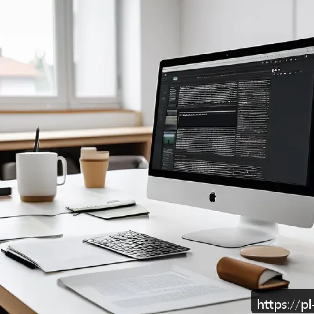 UX 라이팅의 사례  성공적인 웹사이트 분석 - A modern Polish office workspace scene focused on a UX writer at work, featuring a desktop computer ...
